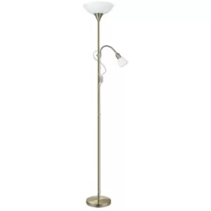 Image of Up 2 - 2 Light Traditional Adjustable Floor Lamp Bronzed and White Frosted Glass with Switch, E27 - Eglo