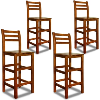 Image of Casaria - 4x Wooden Bar Stool Backrest Set of 4 Kicthen Breakfast Footrest Acacia Barstool
