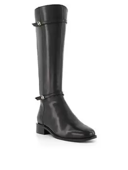 Image of Dune London Wide Fit Tap Leather Buckle Trim High Boot - Black, Size 4, Women