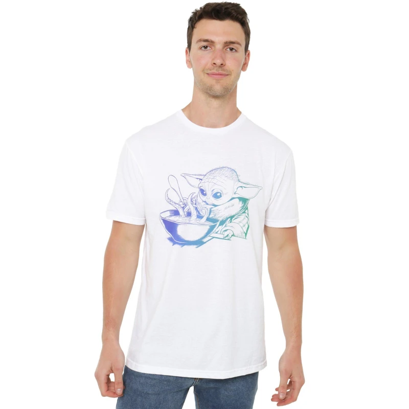 Image of Star Wars Men Star Wars The Mandalorian Baby Yoda Grogu Gradient Mens T-Shirt White Size: 2X-large White XXL Male 5052777759181