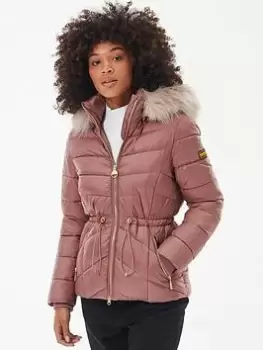 Image of Barbour International Island Quilted Coat - Pink, Size 10, Women