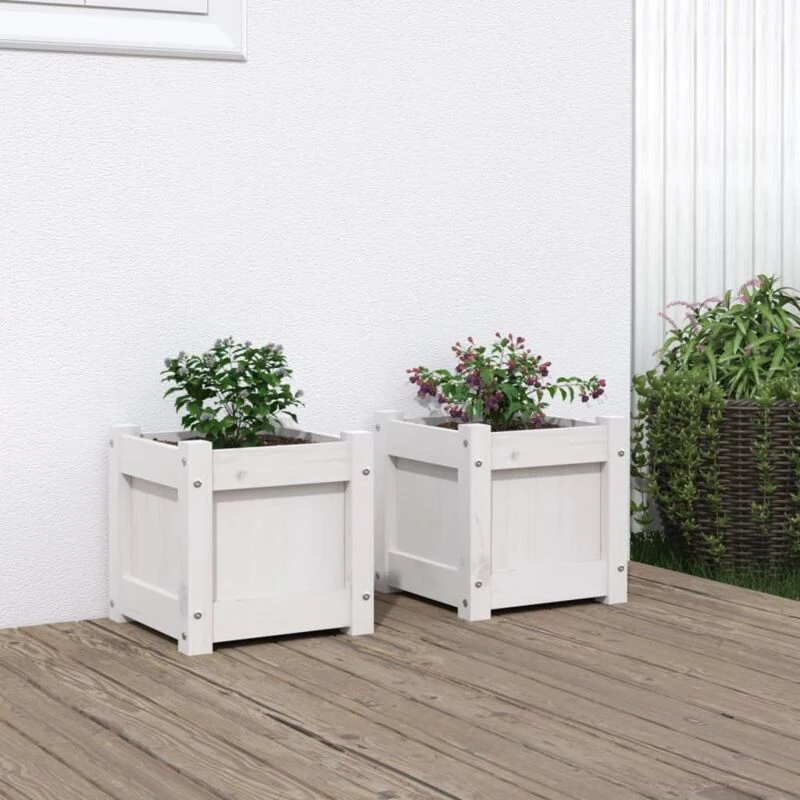 Image of vidaXL Garden Planters 2pc White Solid Wood Pine, White 837397
