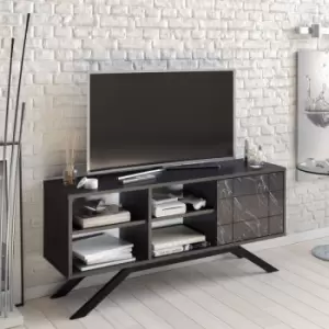 Image of Decorotika North 130 Cm Wide Decorative TV Stand, TV Console, TV Unit With Open Shelves, Cabinet And For Living Room, Bedroom - Black And Black