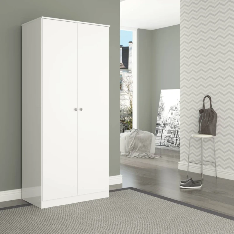 Image of 2 Door Wardrobe Denver White Gloss Bedroom Storage