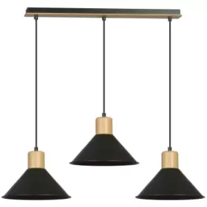 Image of Emibig Rowen Black Bar Pendant Ceiling Light 3x E27