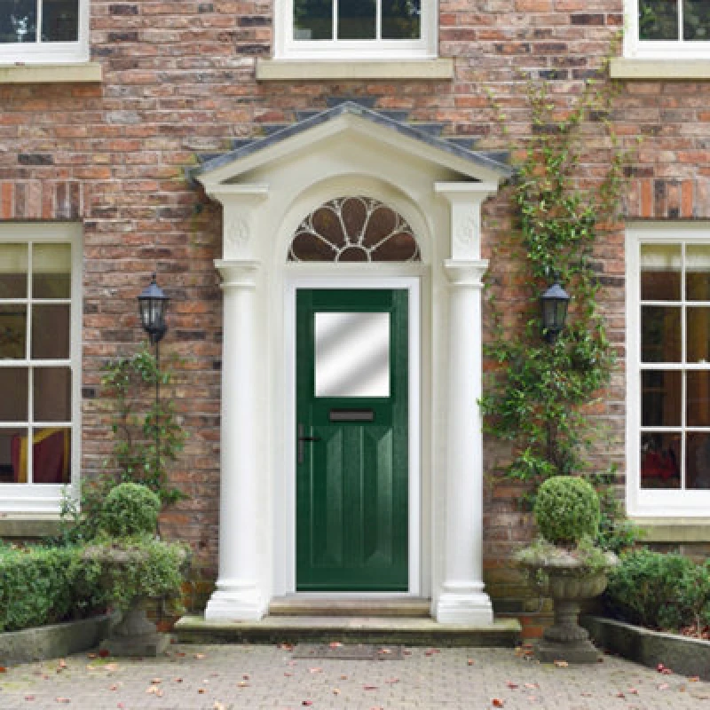Image of Lacerta Composite Door Eaton Green 920mm X 2090mm Open In Right Hand Obs Glass 10 Year Guarantee - Free Delivery & Smart Lock