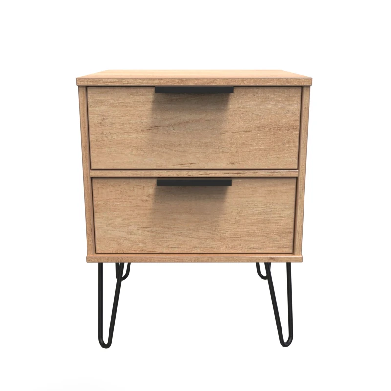 Image of Osaka 2 Drawer Compact Bedside Cabinet In Nebraska Oak (Ready Assembled)