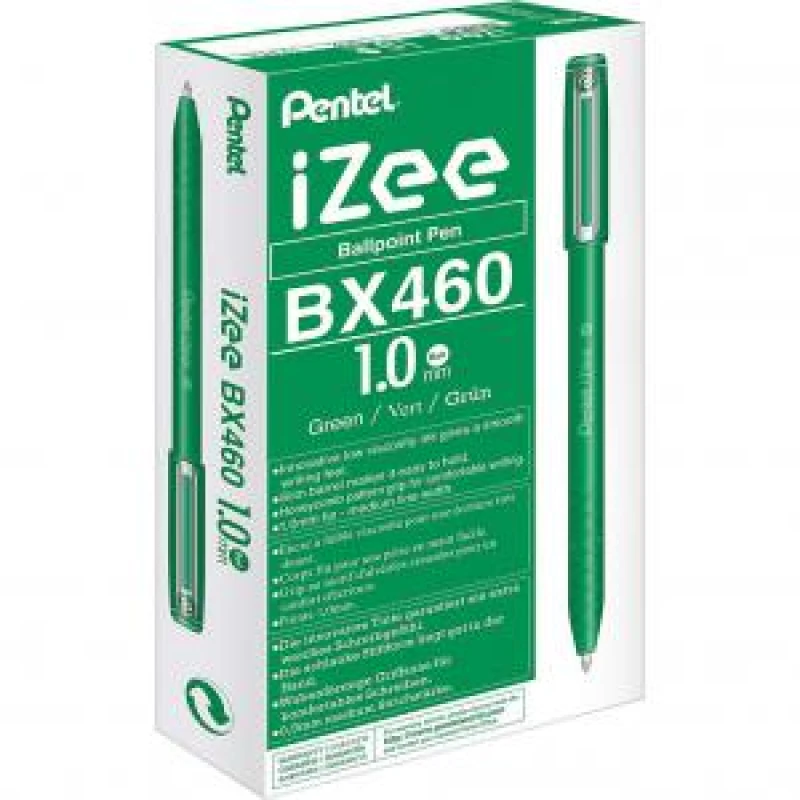 Image of Pentel IZEE Ballpoint Pen Cap-Style 1.0mm Tip 0.5mm Line Green (Pack 12) BX460-D