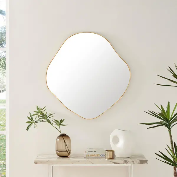 Image of FurnitureboxUK Vita Irregular Pebble Wall Mirror with Black Or Gold Frame Gold