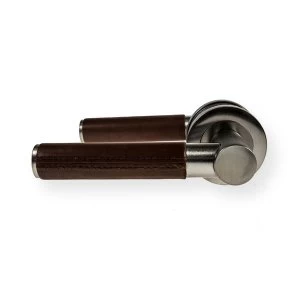 Image of LocksOnline Ascot Brown Leather Lever Door Handle on Round Rosette