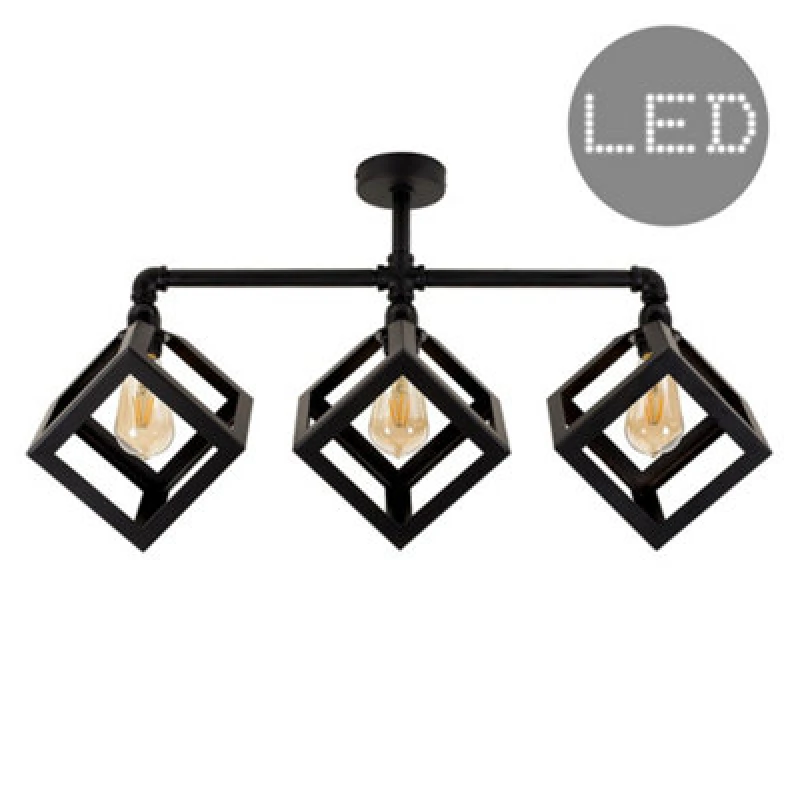 Image of ValueLights Eschor Black Ceiling Bar Cube Lights with Filament Bulbs Black