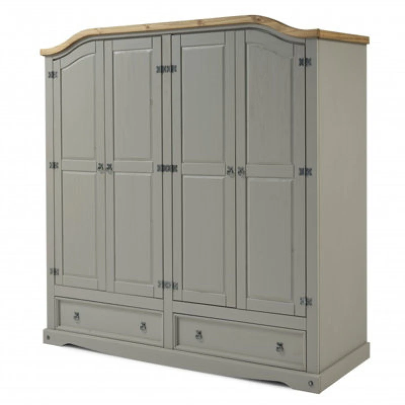 Image of MERCERS FURNITURE Corona Grey Wax 4 Door 2 Drawer Wardrobe 5060765291728