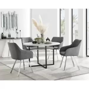 Image of Furniturebox UK - Furniturebox Adley Grey Concrete Effect 120cm Storage Dining Table & 4 Dark Grey Falun Silver Leg Fabric Chairs