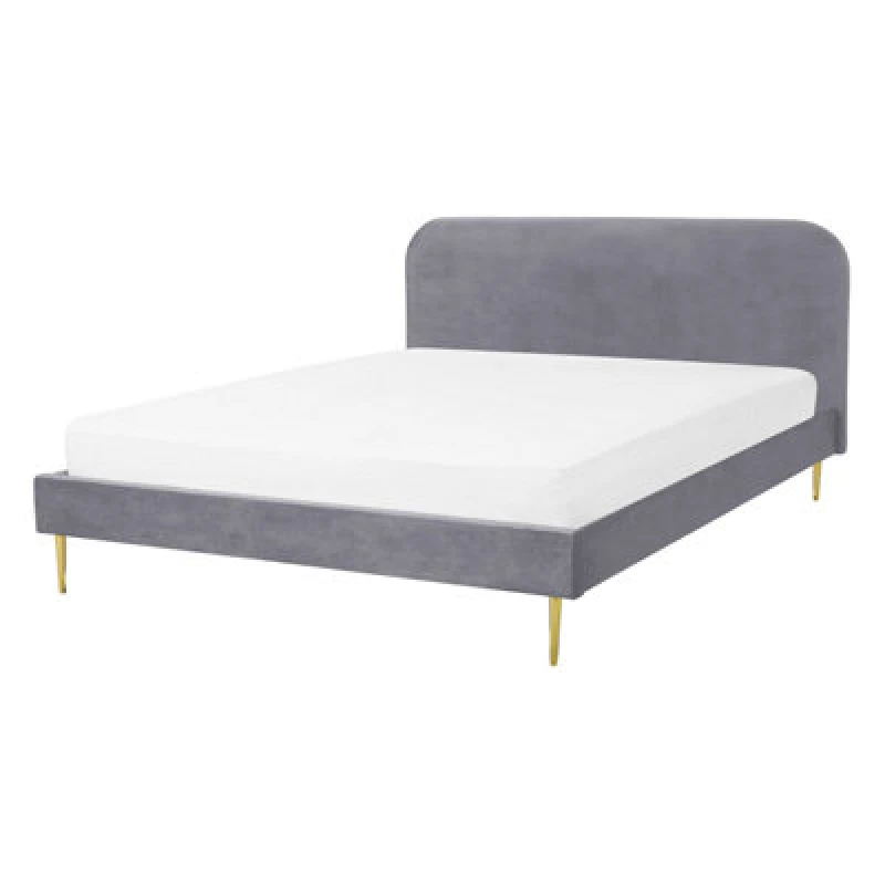 Image of Beliani Bed Velvet Flayat 140 X 200 Cm (Eu Double) Grey