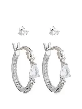 Image of Jon Richard Rhodium Plated Mixed Stone Stud And Hoop Earrings - Pack Of 2