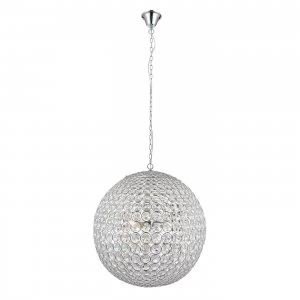 Image of 4 Light Spherical Ceiling Pendant Chrome, Clear Crystal (K9) Glass Detail, E14