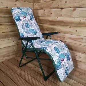 Image of Padded Outdoor Garden Patio Recliner / Sun Lounger - Tropical Leaf