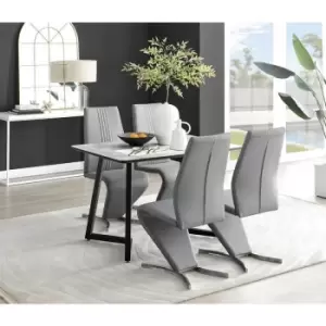 Image of Furniturebox Carson White Marble Effect Recatngular 120cm Dining Table & 4 Grey Willow Faux Leather Chairs