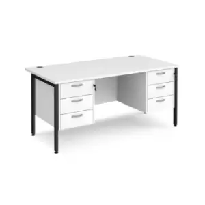 Image of Office Desk Rectangular Desk 1600mm With Double Pedestal White Top With Black Frame 800mm Depth Maestro 25 MH16P33KWH