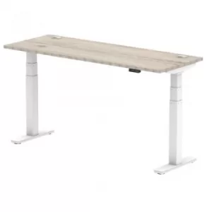 Image of Air 1600 x 600mm Height Adjustable Desk Grey Oak Top Cable Ports White Leg