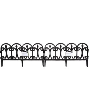 Image of 2 x 23cm 4 Piece Black Ornate Garden Border Fence Edging