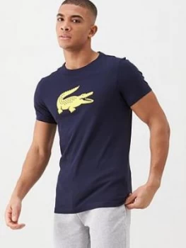 Image of Lacoste Sports Sports Crocodile Logo Print T-Shirt - Navy, Size 4=M, Men