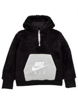 Image of Nike Girls Nsw Air Sherpa Hz Hoodie, Black/Grey, Size S, Women