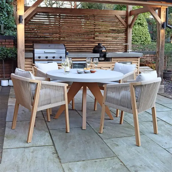 Image of Royalcraft Luna 120cm Round table with 4 Roma Dining Chairs - Beige One Size