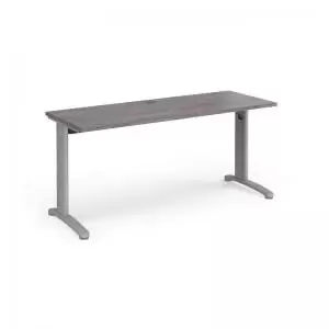 Image of TR10 straight desk 1600mm x 600mm - silver frame and grey oak top