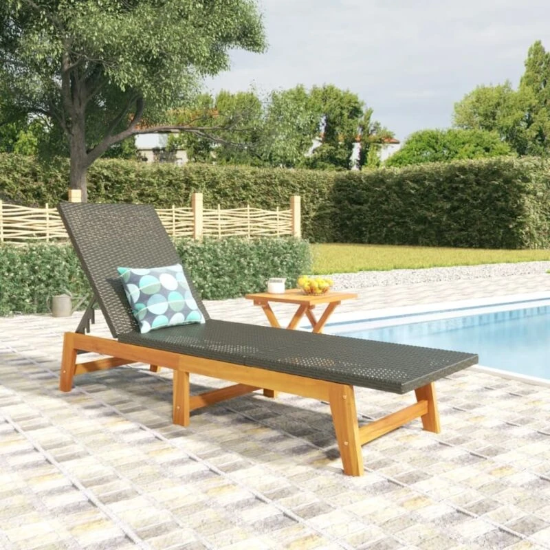 Image of VIDAXL Sun Lounger with Table Poly Rattan and Solid Wood Acacia Vidaxl 8720845717780