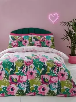 Image of Sassy B Tropical Flamingo Stripe Duvet Set - Pink - Ks