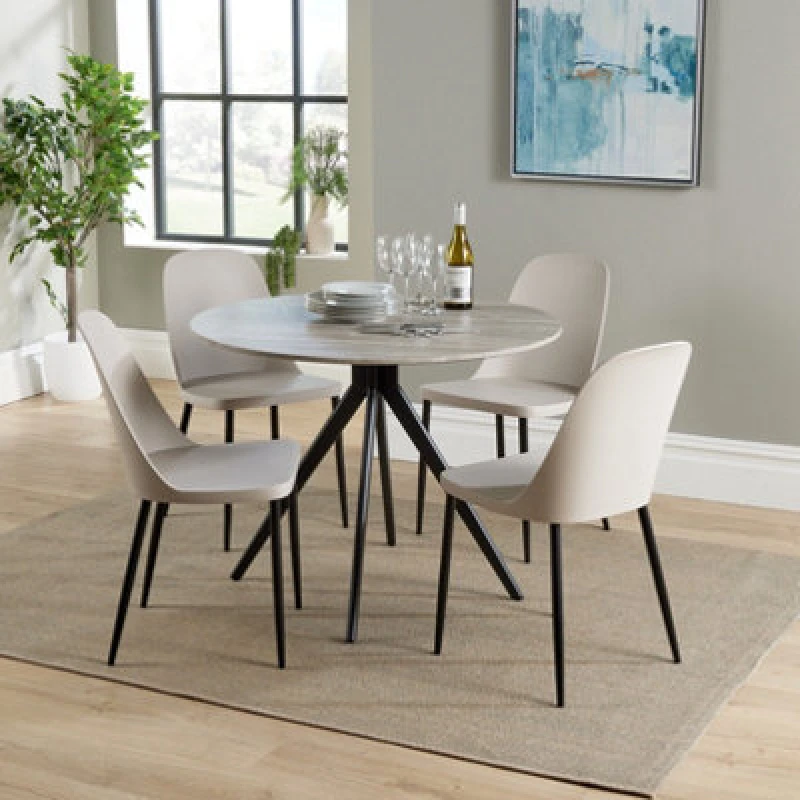 Image of Core Products Aspen Grey Oak Effect 100Cm Round Dining Table With 4 Calico Plastic Duo Design Chairs