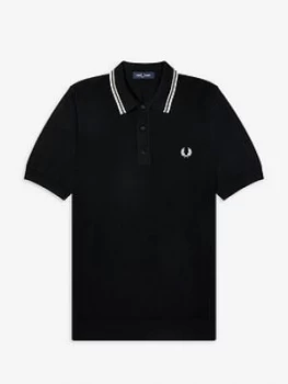 Image of Fred Perry Twin Tipped Knitted Polo Shirt - Black, Size S, Men