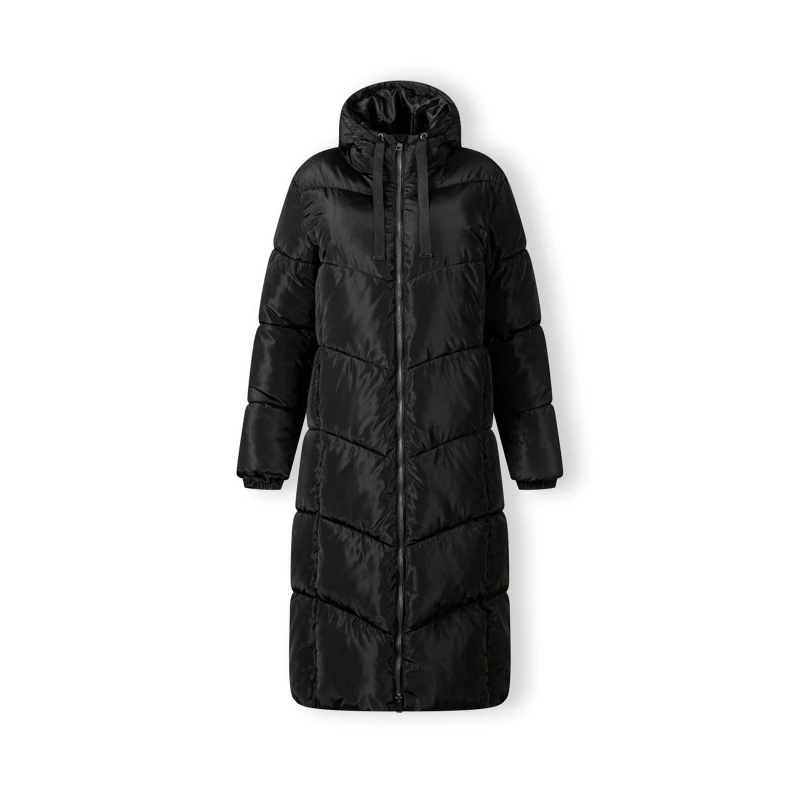 Image of Minoti Women long quilted winter jacket with contrast zip and drawstring hood Black female 8 (XS)