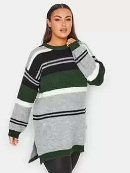 Image of Yours Stripe Jumper - Green, Size 30-32, Women