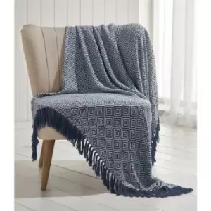 Image of Ascot Chevron Navy 100% Cotton Chair Sofa Couch Bed 228x250cm - Navy - Portfolio