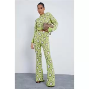 Image of I Saw It First Lime Green Slash Neck 70'S Teardrop Print Jumper - Green