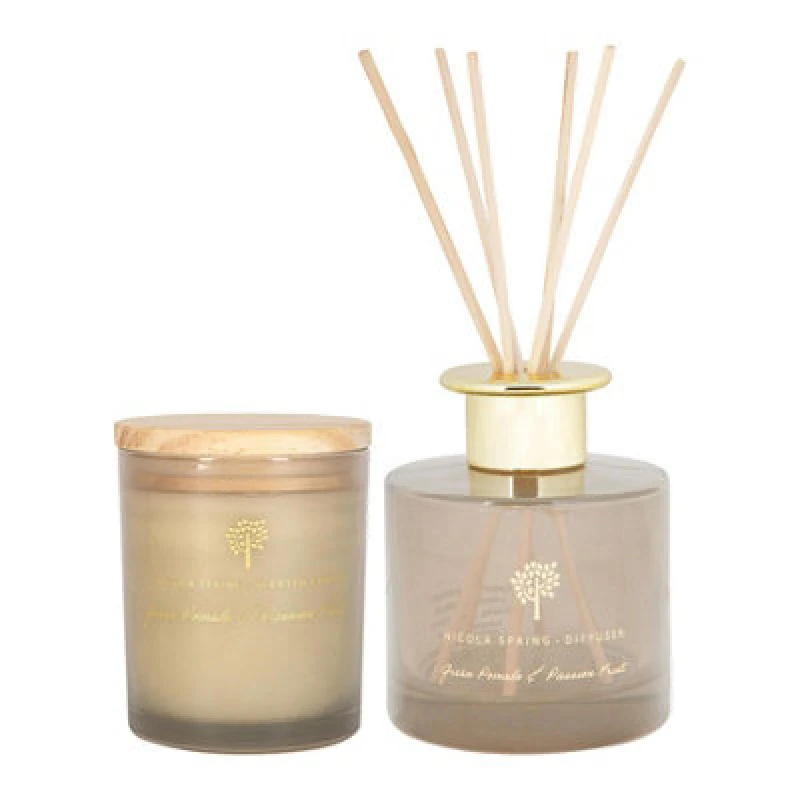 Image of Nicola Spring Scented Candle & Reed Diffuser Set - 130G - Green Pomelo & Passion Fruit