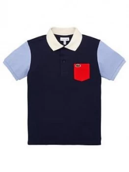 Image of Lacoste Boys Short Sleeve Colourblock Polo Shirt - Navy
