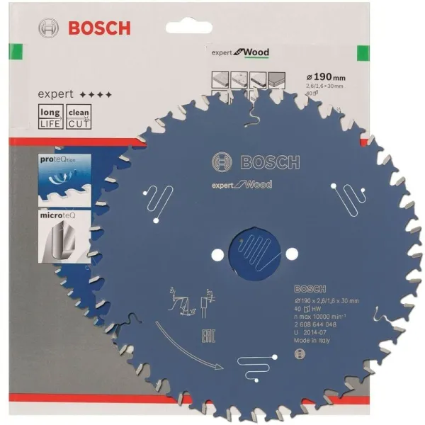 Image of Bosch EXPERT 190mm Circular Saw Blade Wood 40 Tooth Fits GKS 18V-68 GC