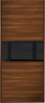 Image of Wickes Sliding Wardrobe Door Fineline Walnut Panel and Black Glass - 2220 x 762mm