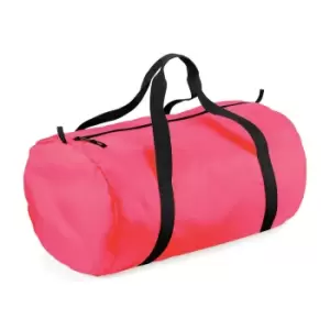 Image of BagBase Packaway Barrel Bag / Duffle Water Resistant Travel Bag (32 Litres) (One Size) (Fluorescent Pink / Black)