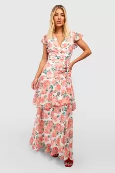 Image of Floral Chiffon Ruffle Tiered Maxi Dress