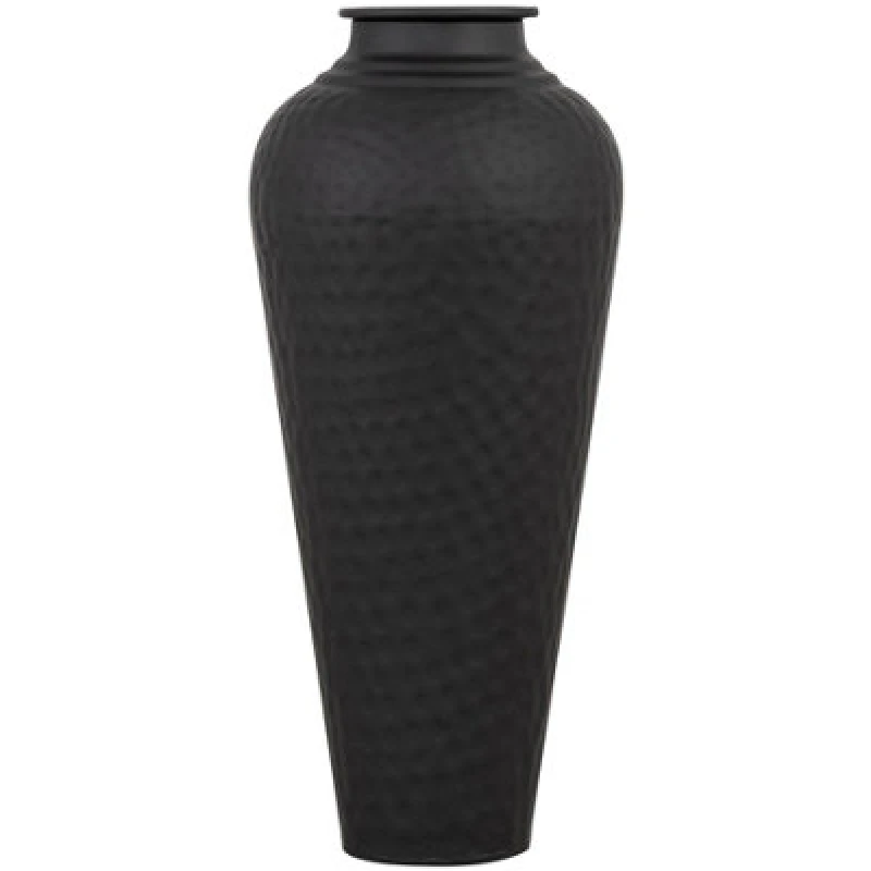 Image of Matt Black Hammered Vase With Lid