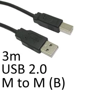 Image of USB 2.0 A (M) to USB 2.0 B (M) 3m Black OEM Printer/Scanner Data Cable