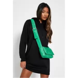 Image of I Saw It First Long Sleeve Drawstring Hoodie Dress - Black