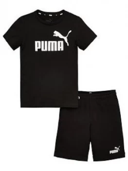 Image of Puma Essentials 2 Piece Childrens Logo T-Shirt And Woven Shorts Set - Black