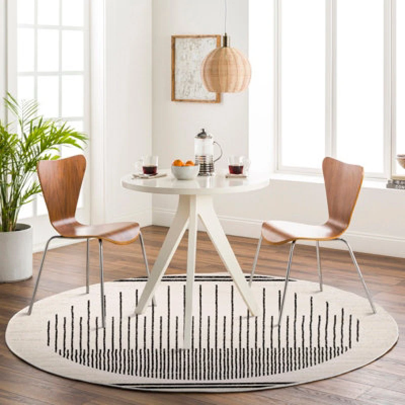 Image of Livabliss Round Scandi Geometric White/black Enso Area Rug 200 X 200 Cm - Easy Care, Non Shedding, Ideal For Living Room & Bedroom