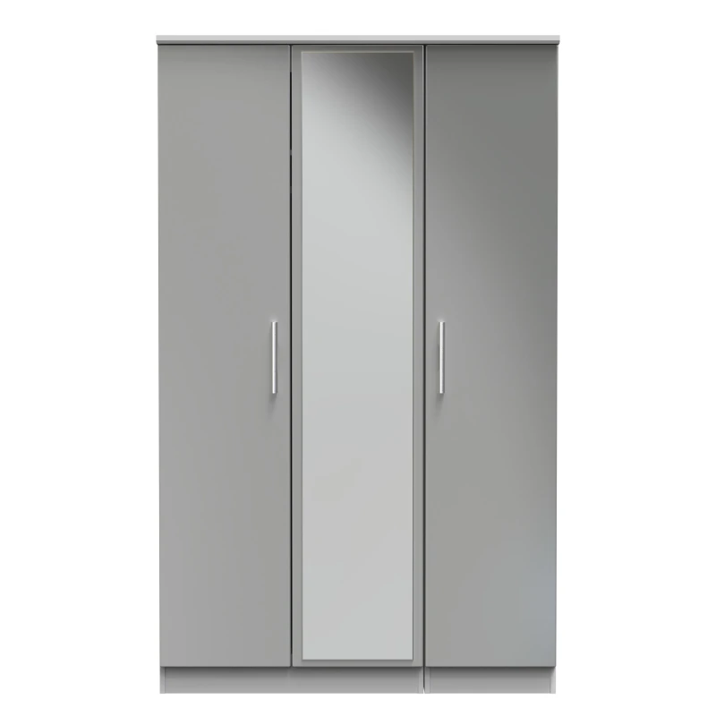 Image of Harrow Triple Mirror Wardrobe In Grey Gloss (Ready Assembled)