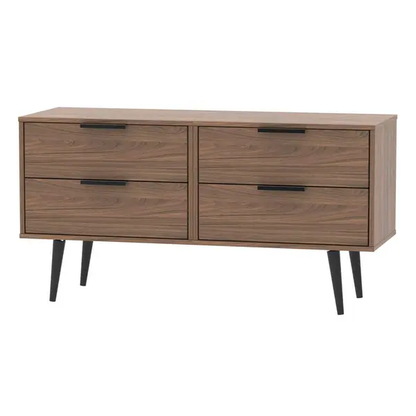 Image of Ready Assembled Hirato 4 Drawer Low Sideboard Carini Walnut Black Wood Legs HKB036CWCW